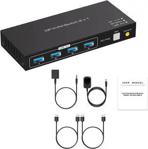 Ennovor 2 Port DP KVM Switch 8K@60Hz 4K@120Hz DP1.4 KVM Switch for Two Computers One Monitor Switch to Share USB Devices