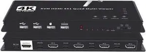 Ennovor 4 Port HDMI Quad Multi-Viewer with KVM Switch 4x1 HDMI KVM Multiviewer Seamless Switch Support Keyboard Mouse for PC Camera Game