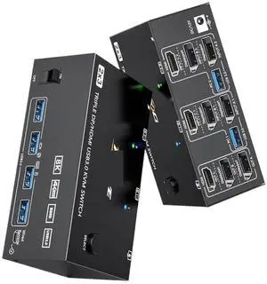 Ennovor Triple Monitors KVM Switch 2 Displayport + HDMI USB 3.0 KVM Switch 8K@60Hz,4K@120Hz,Apply to 3 Monitors 2 Computers KVM Switch(203DH EU PLIG)