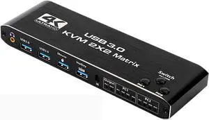Ennovor 2x2 HD-MI kvm Switch 4K60Hz Dual Monitor KVM HD-MI Extended Display USB KVM Switcher 2 in 2 Out for 2 Computers Share 2 Monitors