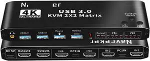 Ennovor 2x2 HDMI kvm Switch 4K 60Hz Dual Monitor KVM HDMI Extended Display USB KVM Switcher 2 in 2 Out for 2 Computers Share 2 Monitors(ZY-AK3)