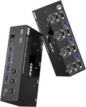 Ennovor 2 HDMI USB 3.0 KVM Switch 3 Monitors 3 Computers, Triple Monitor KVM with 4 USB 3.0 Ports Keyboard Mouse Switcher(303DH EU)