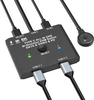 Ennovor Bi-Directional USB C Switcher 2 Laptops,USB Type C KVM Switch 8K@60Hz 4K@120Hz Video/10Gbps Data Transfer/100W Charging