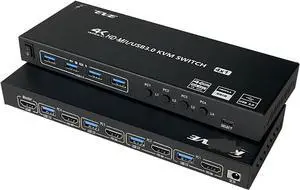 Ennovor USB 3.0 KVM Switch HD-MI 4 Port Support USB Hub HDR EDID HD-MI USB Switch 4 in 1 Out and 4 USB 3.0 Port for Keyboard Mouse Print