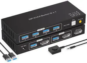 Ennovor 2 in 1 Out 8K@60Hz 4K@120Hz Displayport KVM Switch Switcher 2x1, Dual Monitor Switch HDMI Switch for PC Mouse Keyboard Printer