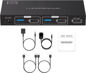 Ennovor DAGIJIRD 2 Port DP USB 3.0 KVM Switch Two Computers 1 DisplayPort Monitor Switcher Support 8K@60Hz, 4K@120Hz