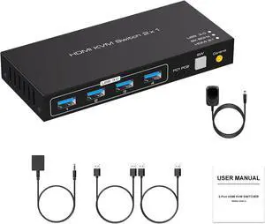 Ennovor USB HDMI KVM Switch 8K@60Hz 4K@120Hz for 2 Computers Share 1 Monitor and 4 USB Devices, 2 in 1 Out
