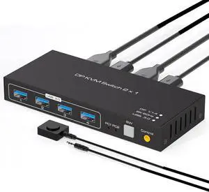 Ennovor 8K@60Hz 4K@120Hz Dual Monitor Switch Device Monitor Sharing Switch Selector Box 2 in 1 Out HDMI USB Displayport KVM Switch USB KVM Switcher