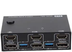 Ennovor Dual Display Support, HD Multimedia KVM Switch 2 in 2 Out 4K 60Hz USB Dual Monitor KVM Switch, USB 3.0 Port, Plug and Play, for Office, Conference