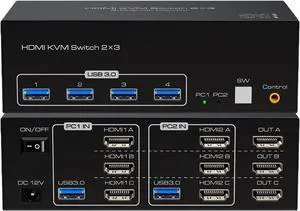 Ennovor 8K 60Hz Triple HDMI USB 3.0 KVM Switch 3 Monitors 2 Computers 4K 120Hz 2x3 Triple Monitor KVM Keyboard Mouse Switcher(ZY-ASW231)