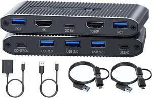 Ennovor HDMI Kvm Switch with External Graphics Card for PC and Laptop, USB 3.2 GEN1 switcher for 2 Computers Share 2 Monitors and 4 USB Devices