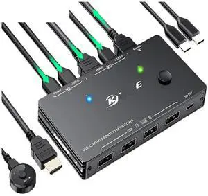 Ennovor 8K KVM HDMI Switch 2 Ports,KCE*VE USB 3.0 KVM Switcher Box,Support 8K@60Hz 4K@120Hz for 2 Computers Share Mouse Keyboard Monitor