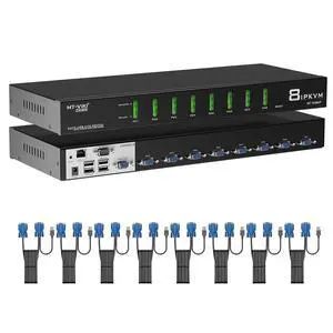 Ennovor MT-VIKI 8 Port IP KVM Console, Rack Mount KVM Over IP for Remote Access, 1 Local & 1 Remote Access, 8 Cables Included