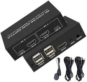 Ennovor 4K KVM Switcher HDMI-Compatible Switch Docking Station USB 2.0 Hub Dock 2 Computers Share 4 USB Devices Keyboard Printer KVM(4 in 1 Out KVM)