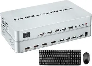 Ennovor KVM HDMI 4x1 Quad Multi-viewer Seamless Switch Screen Segmentation Switcher USB Keyboard Mouse Control,Laptop Notebook PC to TV(4K60 4x1 KVM,US Plug)