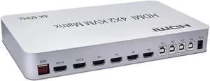 Ennovor 4x2 HDMI KVM Matrix Audio Video Converter Switch Splitter 4 Input 2 Out Display 4K 60Hz USB Wired Keyboard Mouse Control 4 PCs(with EU Plug)