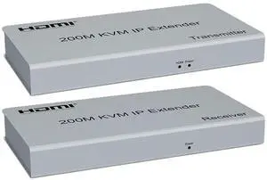 Ennovor 200M HDMI KVM Extender Over IP RJ45 cat5e/6 1080P HDMI USB KVM Ethernet Extender one to Many by Gigabit Switch for PC DVR Loptop(1 TX and 1 RX,with EU Plug)