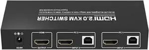 Ennovor HDMI-Compatible 2.0 USB 2x1 KVM Switcher 4K@60Hz HDR Hotkey Remote Control HDCP2.2 Video Switch Keyboard Mouse Selector for PC(USB 2.0 Version)