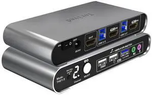 Ennovor 2 Port HDMI USB 3.0 KVM Switch with Aluminum Alloy Shell and Digital Display,Audio/Microphone, 4K@60Hz,hotkey,Auto EDID, HDR10 with Cables