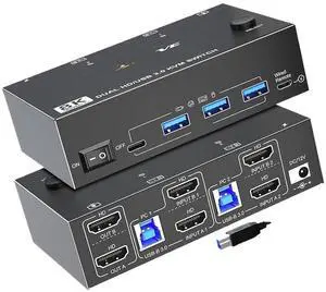 Ennovor 8K 60Hz KVM Switcher 2 HDMI-Compatible USB 3.0 Hub Switch Selector Docking Station Dock 2 Computers Share Device Monitor Hub