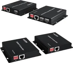 Ennovor 300M HDMI Extender Over IP RJ45 Cat6 Cable 1080P HDMI to Ethernet Network Extender Support One TX to Many RX via Network Switch(300M KVM IP Extender,US Plug)