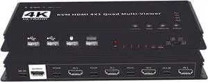 Ennovor KVM HDMI-Compatible Multiviewer 4K 4 in 1 Out 1080P Quad Screen Multi Viewer HDMI Multi-Viewer Seamless Switch with IR(ZY-AQF,UK Power Plug)