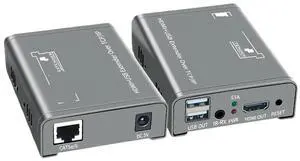 Ennovor 200M HDMI KVM Extender Over UTP/TCP Rj45 Cat5e/6 1080P HDMI USB Ethernet Extender Support Via Network Switch USB Mouse Keyboard(1 TX and 1RX,US Plug)