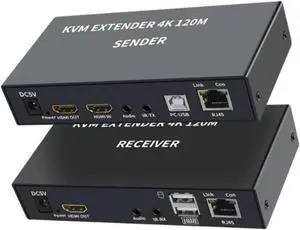 Ennovor 4K 120M HDMI KVM Extender Over Cat5e/6 Rj45 Ethernet Cable USB with Loop-Out Audio IR Support USB Keyboard Mouse