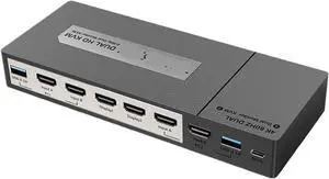 Ennovor USB HDMI KVM Switcher 4K 60hz USB KVM Extender HDMI Dual Monitor 4 PC 2 Out for USB Mouse Keyboard Monitor(Black,AU Plug)
