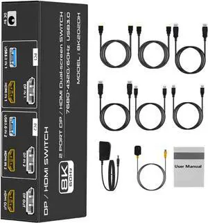 Ennovor 8K HDMI 2X2 Switch Video Splitter, HDMI Switch Splitter HDMI Switch Splitter for HDTV PC Gamepad Console
