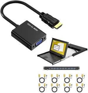Ennovor 15.6inch LCD KVM 8 Port + HDMI to VGA Adapter