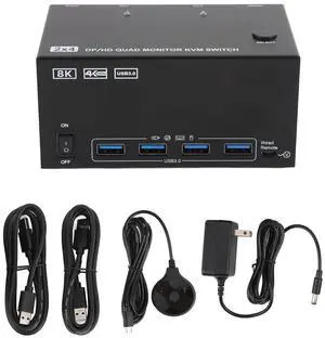 Ennovor USB Switch Selector, 2 Computers Sharing USB 3.0 Devices Peripheral Switcher Box Hub, 8K 60Hz 4 Monitors for Printer, Scanner, Keyboard (US Plug)
