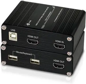 Ennovor Ultra HD 4K@60Hz HDMI KVM Fiber Extender, Uncompressed USB HDMI 2.0 Video Optical Transceiver, Up to 300m Over OM4 Multi-Mode Single Fiber LC-LC, Dual Monitor Design Supports Local Output