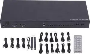 Ennovor USB Switch Selector, 2 Computers Sharing USB 2.0 Devices Peripheral Switcher Box Hub, 16 Port with LAN Port for Printer, Scanner, Keyboard