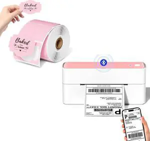 Phomemo Bluetooth Thermal Label Printer with 1 Roll Pink Thermal Labels Phomemo Bluetooth Thermal Label Printer with 1 Roll Pink Thermal Labels