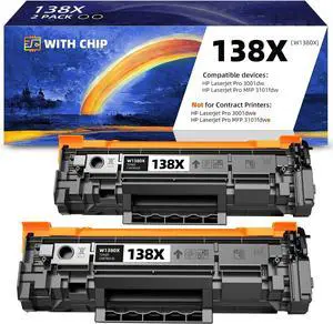 Ennovor 138X W1380X Compatible Toner Cartridge Replacement for HP138X for HP-138X 138A W1380A use Compatible with HP Laserjet Pro MFP 3101fdw and HP Laserjet Pro 3001dw(2 Pack)
