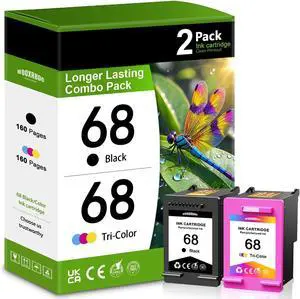 Ennovor 68 Ink Cartridges Combo Pack Compatible with HP 68 Ink Replacement for Envy 6552e 6555e 6558e 6155e 6152e Printer 2-Pack (1 Black/1 Tri-Color)