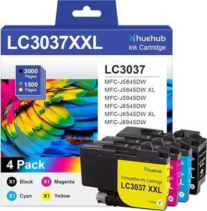 Ennovor LC3037 LC3037XXL Super High-Yield Ink Cartridges BK/C/M/Y Replacement for Brother LC3037 XXL LC3037BK LC3037C LC3037M LC3037Y Ink for MFC-J5845DW MFC-J5945DW MFC-J6545DW MFC-J6945DW Printer