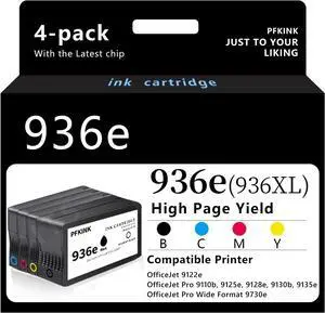 Ennovor 936XL 936e Ink Cartridges Combo Pack Compatible for HP 936 Ink Cartridges Work with OfficeJet 9122e; OfficeJet Pro 9110b, 9125e, 9128e, 9130b, 9135e; OfficeJet Pro Wide Format 9730e (4 Pack)