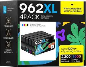 Ennovor 962XL Ink Cartridges Combo Pack Compatible for HP Ink 962XL 962 Black and Color Combo Pack Replacement for HP Officejet Pro 9010 9015 9016 9018 9020 9025 Printers, No e Series Printer (4 Pack)