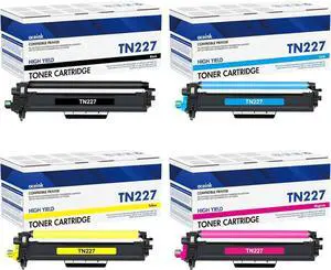 Ennovor TN227 High Yield Toner Cartridge 4-Pack Compatible Replacement for Brother TN-227 TN 227 TN-227BK/C/M/Y for HL-L3210CW HL-L3290CDW HL-L3270CDW MFC-L3710CW MFC-L3770CDW MFC-L3750CDW Printer Ink