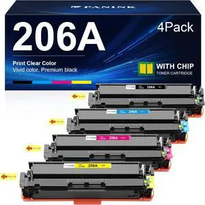 Ennovor Compatible 206A Toner Cartridges Replacement for 206A 206X W2110A W2110X Toner Cartridge HP Set for HP Color Pro MFP M283fdw M283cdw Pro M255dw M283 M255 Printer (4 Pack,with Chip)