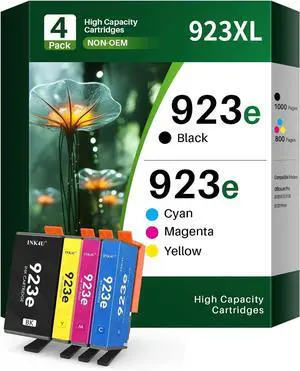 Ennovor (with Chip) 923e 923XL Ink Cartridges Combo Pack Replacement for Hp 923 XL 923 e Work with OfficeJet Pro 8120 8123 8130 8133 Printer, 4 Pack (Black, Cyan, Magenta, Yellow)