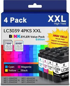 Ennovor LC3039 BK/C/M/Y XXL Ink Cartridges, Extra High Yield Compatible for Brother LC3037 LC3039XXL Work for MFC-J5945DW MFC-J5845DW MFC-J6545DW MFC-J6945DW Printer 4-Pack