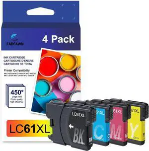 Ennovor LC61 High Yield Ink Cartridges (Black/Color, Pack of 4) Compatible for Brother LC61XL LC65 LC61BK LC61C LC61M LC61Y Ink Cartridge use with MFC-490CW MFC-495CW MFC-6490CW MFC-6890CDW Printer