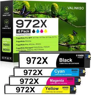 Ennovor 972X Ink Cartridges Compatible with 972X for Use with PageWide Pro 477dw 577dw 452dn 477dn 577z 452dw PageWide 552dw P57750dw P55250dw P55750dw P5520 P5570 Printers 4 Pack (B/C/M/Y)