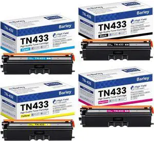 Ennovor TN433 TN-433 Toner Cartridge 4-Pack High Yield Compatible TN433BK TN433C TN433M TN433Y Replacement for Brother TN433 TN-433 MFC-L8900CDW HL-L8360CDW Printer.