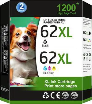 Ennovor 62XL Ink Cartridges Black and Color Replacement for HP Ink 62 HP 62 Ink HP 62XL Works with Envy 5540 5549 5640 5660 7640 7645 OfficeJet 250 200 OfficeJet 5740 5741 8040 Printer (2 Pack)