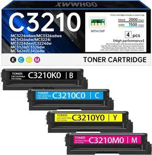 Ennovor C3210K0 C3210C0 C3210M0 C3210Y0 4-Color Combo Pack C3210 Toner Cartridge Compatible with Lexmark C3210 C3224 Work for C3224 MC3224 C3326 MC3326 C3426 MC3426 Printer(with Chip)