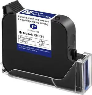 Eurannit Original Black Ink Cartridge ER521, 72ml Quick Dry Solvent Ink Replacement for 1inch/25.4mm Handheld Inkjet Printer E15-1 / E11-1 /E50